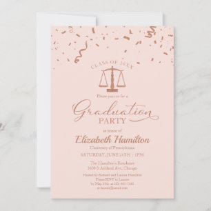 Invitation Law School Graduation Party Rose Gold Confetti