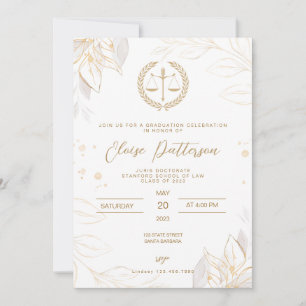 Invitation Law School Graduation Party - Simple or et blanc