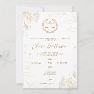 Invitation Law School Graduation Party - Simple or et blanc