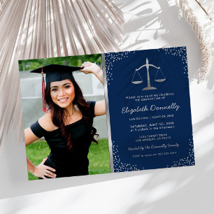 Invitation Law School Photo Blue Silver Graduation Party
