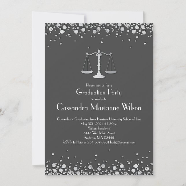 Invitation Lawyer Law School Graduation Party Grey Silver (Devant)