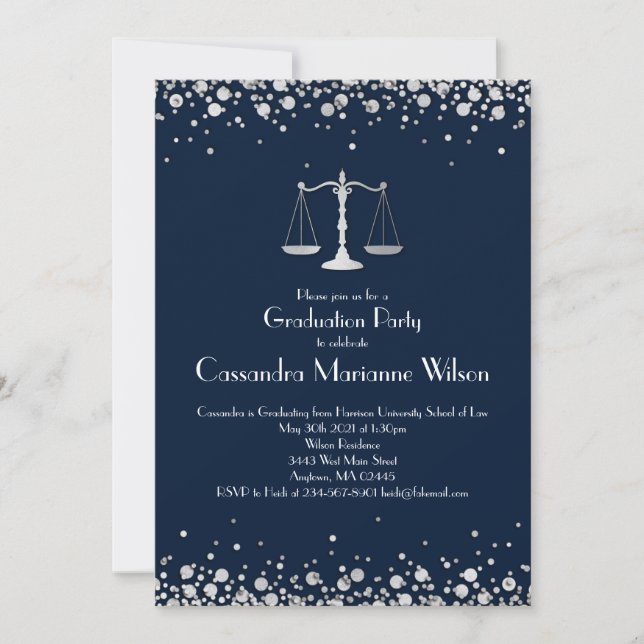 Invitation Lawyer Law School Graduation Party Silver Marine (Devant)