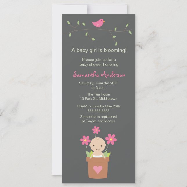 Invitation L'Baby shower de printemps moderne - Fille (Devant)