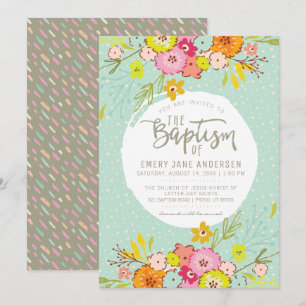 INVITATION LDS BAPTISM   Fille florale brillante m