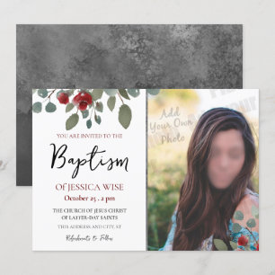 Invitation LDS Baptism Girl Aquarelle Rose Floral