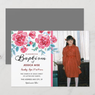 Invitation LDS Baptism Girl Aquarelle Rose Floral