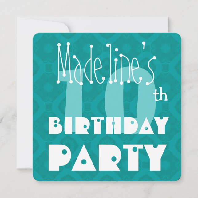 Invitation Le 10e anniversaire de l'enfant TURQUOISE texturé  (Devant)