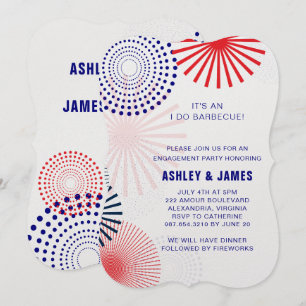 Invitation Le 4 juillet, j'invite un Fiançailles au barbecue