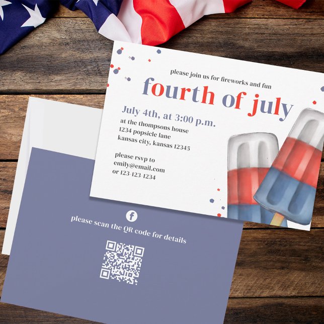 Invitation Le 4 juillet Popsicle Custom (Fourth of July party invitation with red, white, and blue popsicles. )