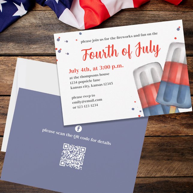 Invitation Le 4 Juillet Popsicles Custom (Fourth of July Red, White, and Blue summer party invitation postcard. )
