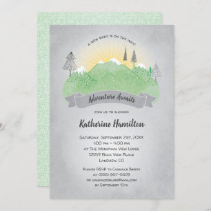 Invitation Le Baby shower Adventure Await Green Mountains