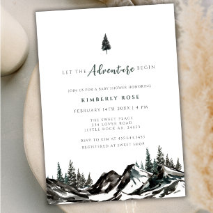 Invitation Le Baby shower Adventure Begin Mountain Forest
