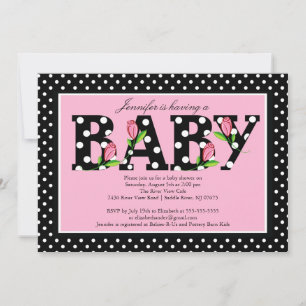 Invitation Le Baby shower "bébé" de Polka rose noire