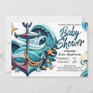 Invitation Le Baby shower bleu Bohemian Boy