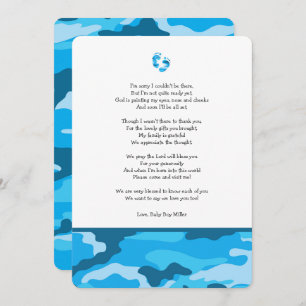 Invitation Le baby shower bleu de Camo vous remercient de