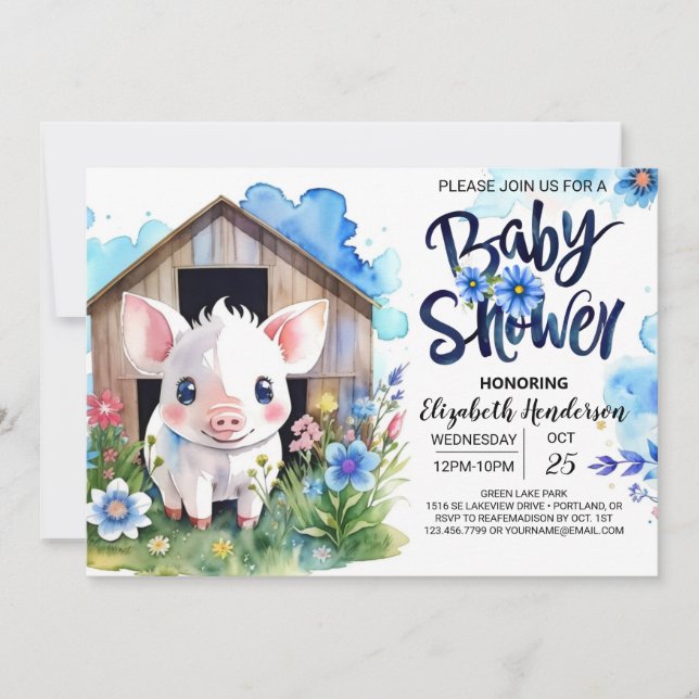 Invitation Le Baby shower bleu de la ferme de la campagne cap (Devant)