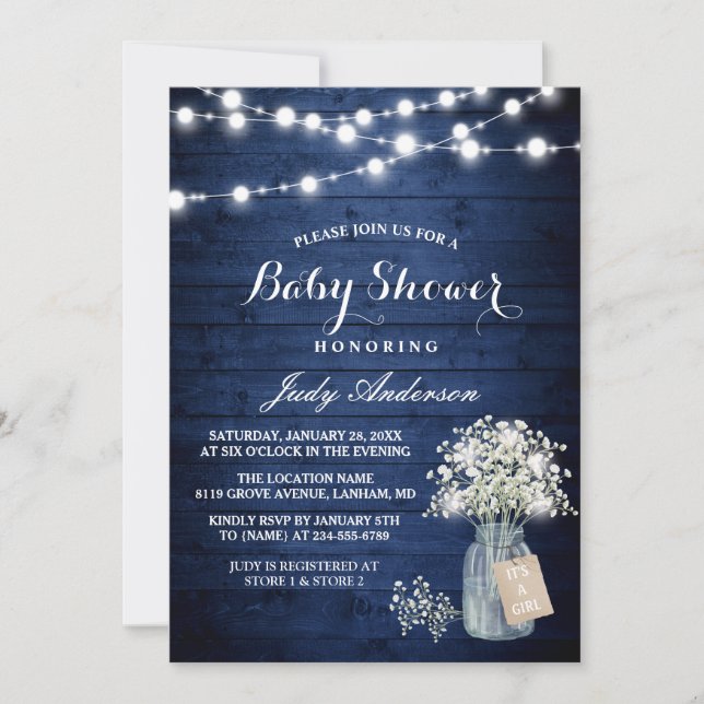 Invitation Le Baby shower bleu de la marine russe éclaire le  (Devant)