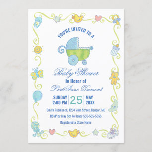 Invitation Le Baby shower bleu et blanc de Sweet Dreams