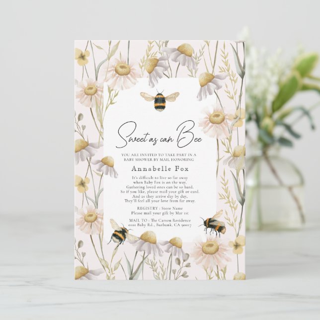 Invitation Le Baby shower Chamomile d'Abeille peut être doux  (Debout devant)
