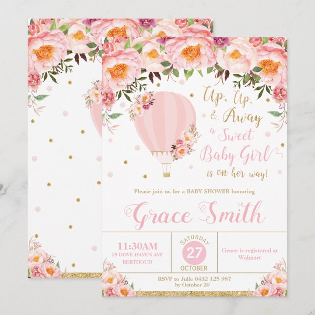 Invitation Le baby shower chaud de ballon à air rougissent (Devant / Derrière)