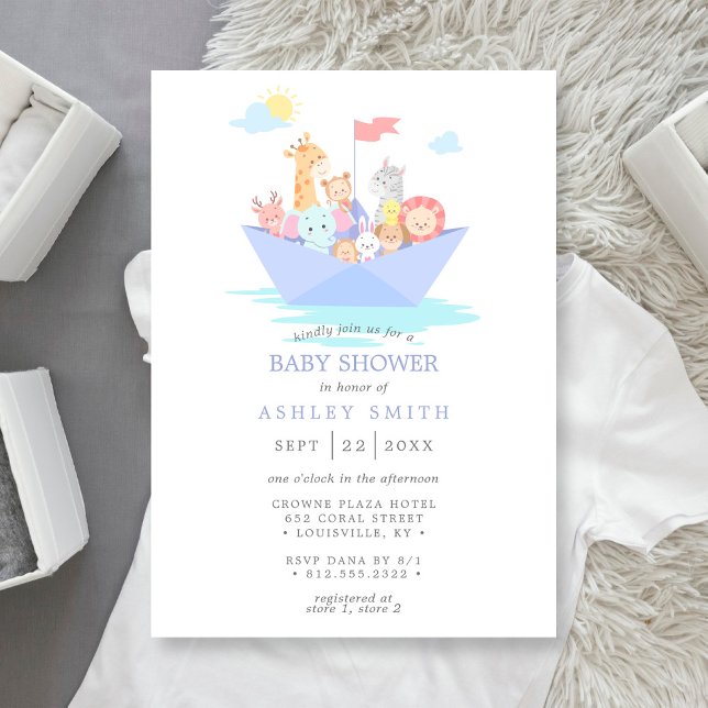 Invitation Le Baby shower de bateau animal de Noah's Ark Cute (Créateur téléchargé)