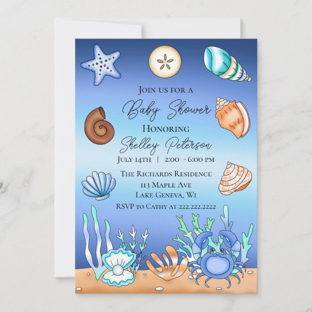 Invitation Le Baby shower De Bord De Mer Bleu (Devant)