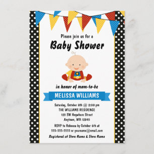 Invitation Le Baby shower de Bunting Polka de Superhero