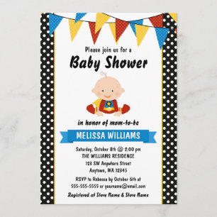 Invitation Le Baby shower de Bunting Polka de Superhero