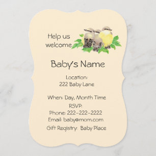 Invitation Le Baby shower de famille des oiseaux doux