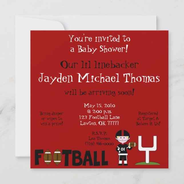 Invitation Le Baby shower de football ! (Devant)
