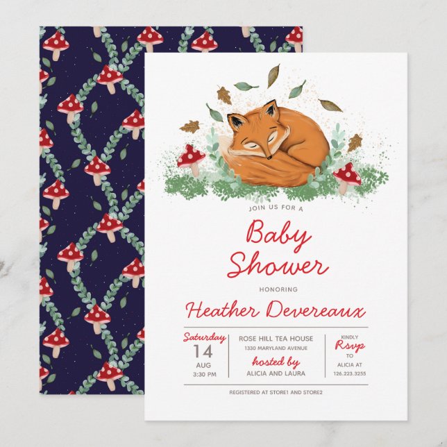 Invitation Le Baby shower de Fox dormant (Devant / Derrière)