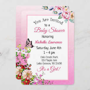 Invitation Le baby shower de la fille assez florale de