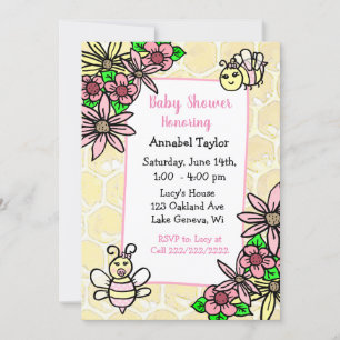 Invitation Le Baby shower de la fille d'abeilles de miel luna