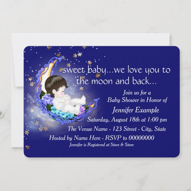 Invitation Le Baby shower de la Lune et du dos (Devant)