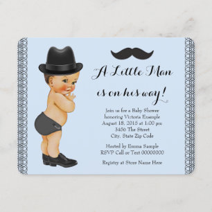 Invitation Le Baby shower de la moustache noire et bleue de L