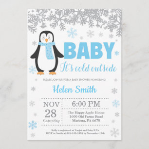 Invitation Le Baby shower de l'hivernage de Penguin Winter Bl