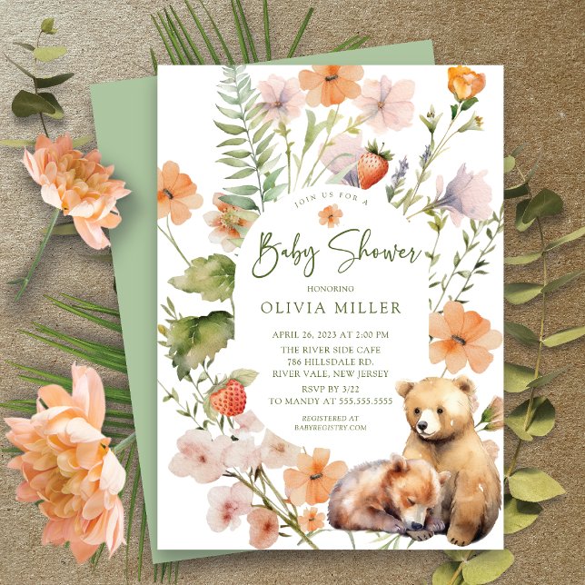 Invitation Le Baby shower de l'ours de la nature (Créateur téléchargé)