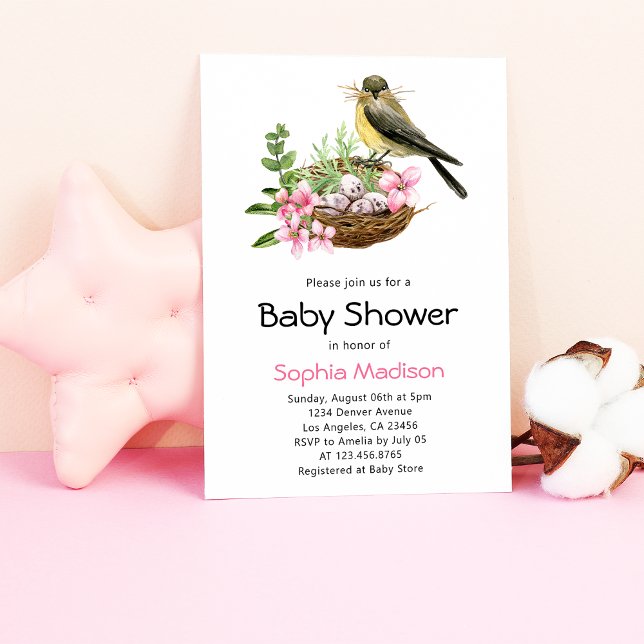 Invitation Le Baby shower de nid d'oiseaux floraux (Créateur téléchargé)