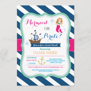Invitation Le baby shower de pirate ou de sirène indiquent