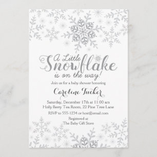 Invitation Le Baby shower de Snowflake gris argenté