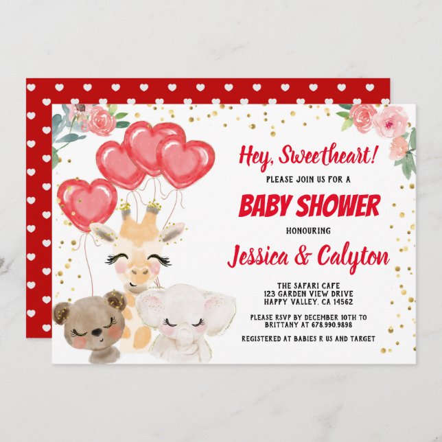 Invitation Le Baby shower de Valentine par mail mignon Animau (Devant / Derrière)
