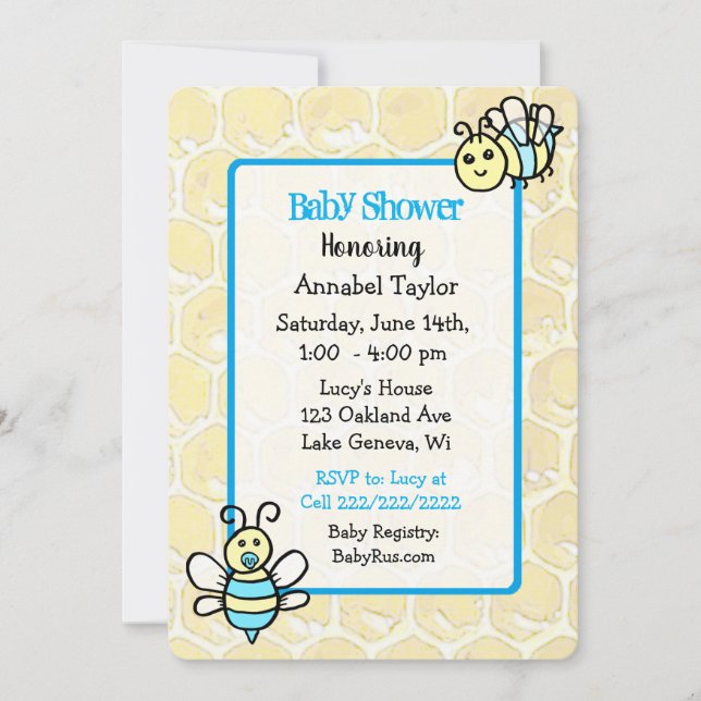 Invitation Le Baby shower de Whimsical Honey Bee Boy (Devant)