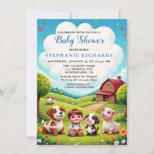 Invitation Le Baby shower des animaux de ferme pour petits ga