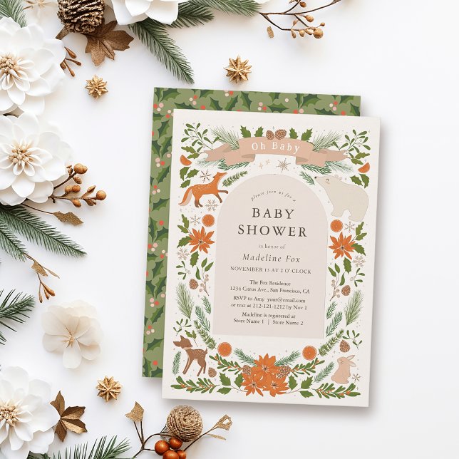 Invitation Le Baby shower des animaux de la forêt d'hiver (Créateur téléchargé)