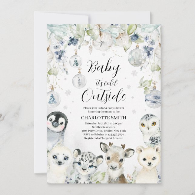 Invitation Le Baby shower des animaux de l'Arctique d'hiver (Devant)