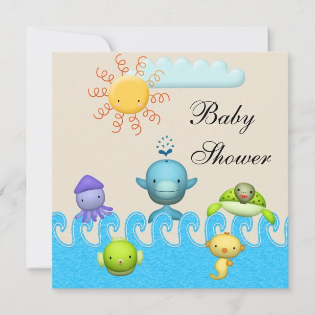 Invitation Le Baby shower des animaux de mer (Devant)