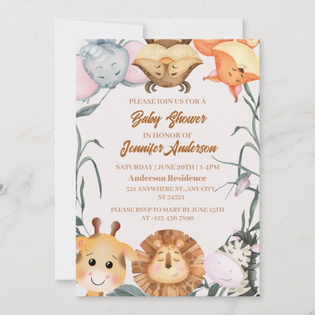 Invitation Le Baby shower des animaux des bois (Devant)
