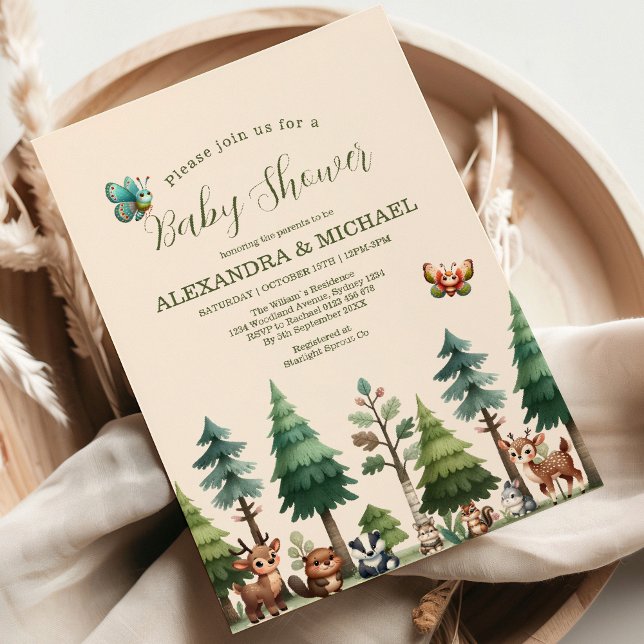 Invitation Le Baby shower des animaux des bois (Créateur téléchargé)