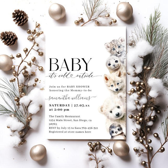 Invitation Le Baby shower des animaux d'hiver à l'extérieur (Créateur téléchargé)