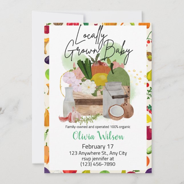 Invitation Le Baby shower des fermiers cultivés localement (Devant)